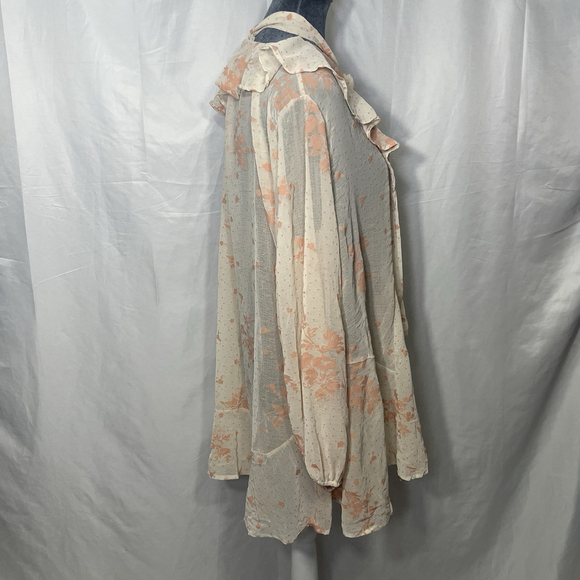 Free People Dreamland Floral Tunic Blouse Top Pink Tea Combo XS Oversized Boho - Picture 7 of 13
